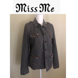 Miss Me Military Bejeweled Green Jacket  Large